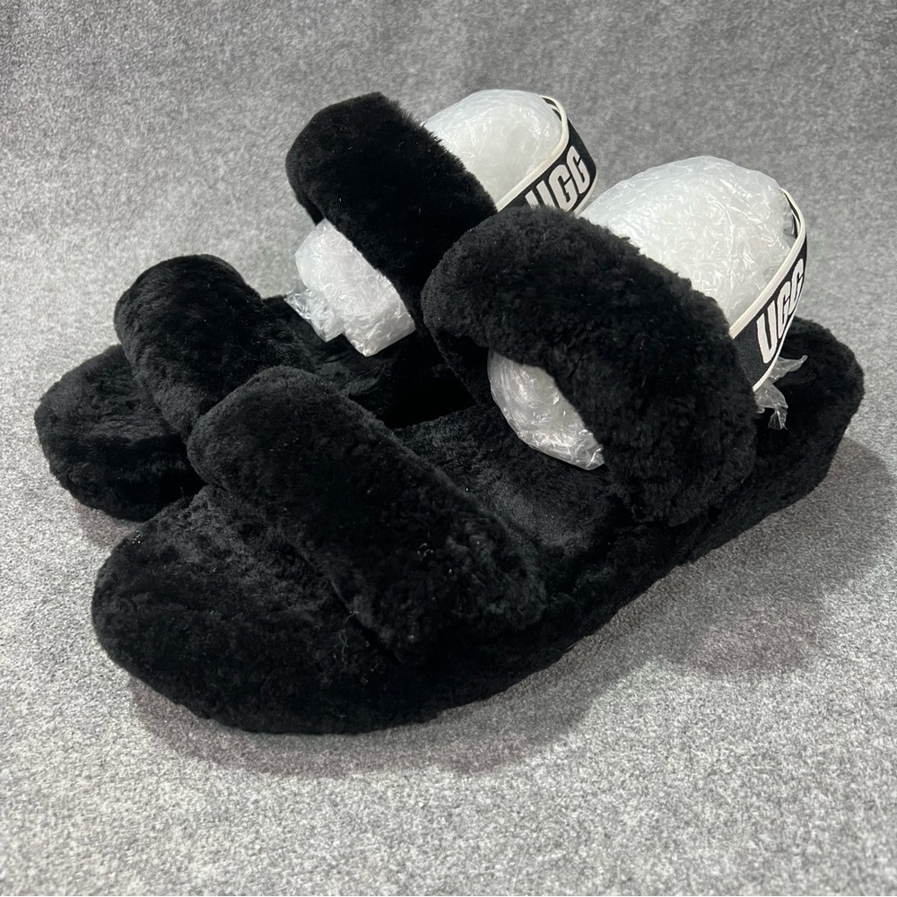 UGG Women's Oh Yeah Sling Back Slide Fluffy Soft Slippers Shoes Black Size 10